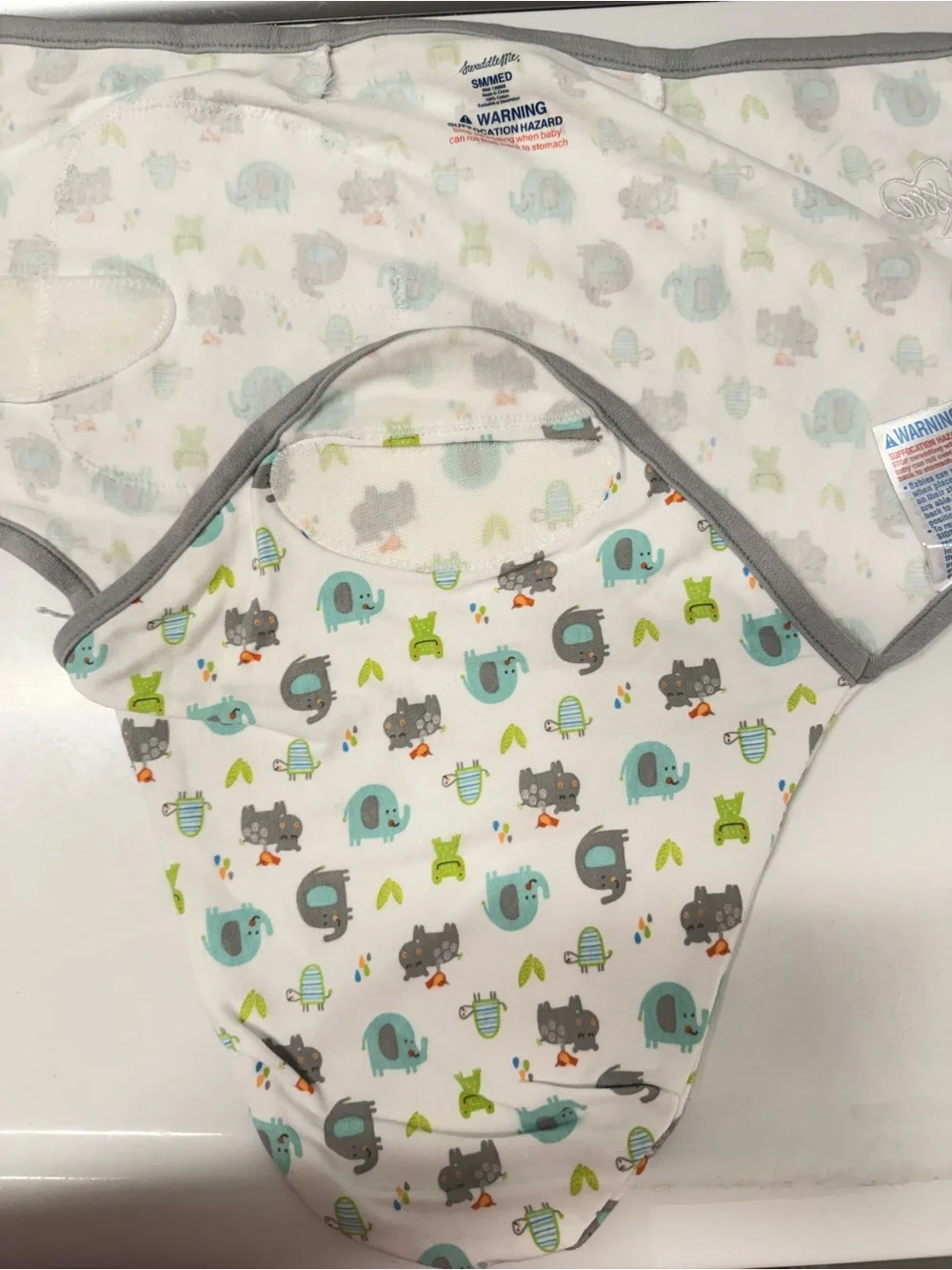 SwaddleMe Baby Swaddle - White with Teal, Gray & Lime Animal Print